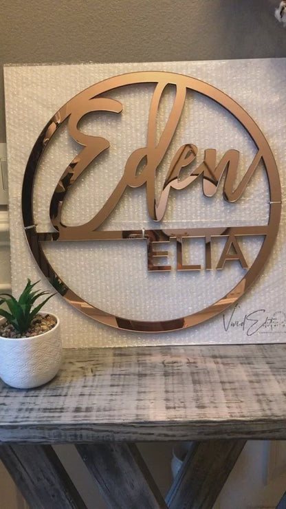 Split Round First + Middle Name Sign, Acrylic or Wood