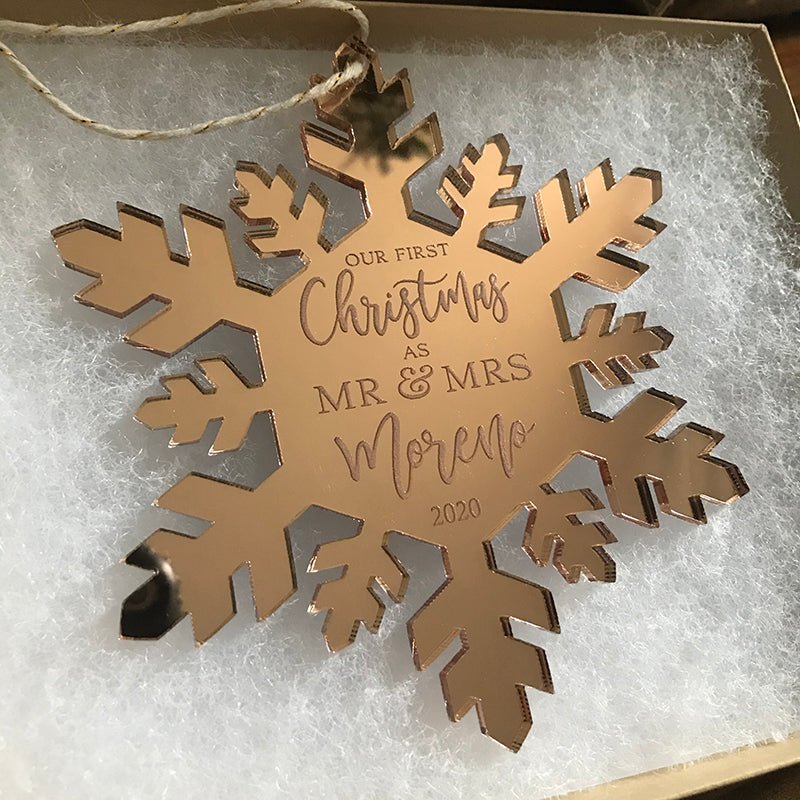 First Christmas as Mr & Mrs Personalized Snowflake Ornament - VividEditions