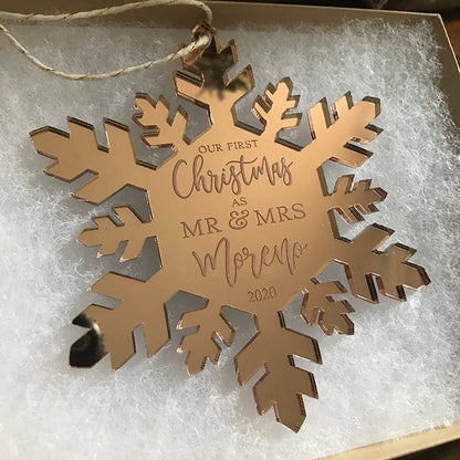 First Christmas as Mr & Mrs Personalized Snowflake Ornament - VividEditions