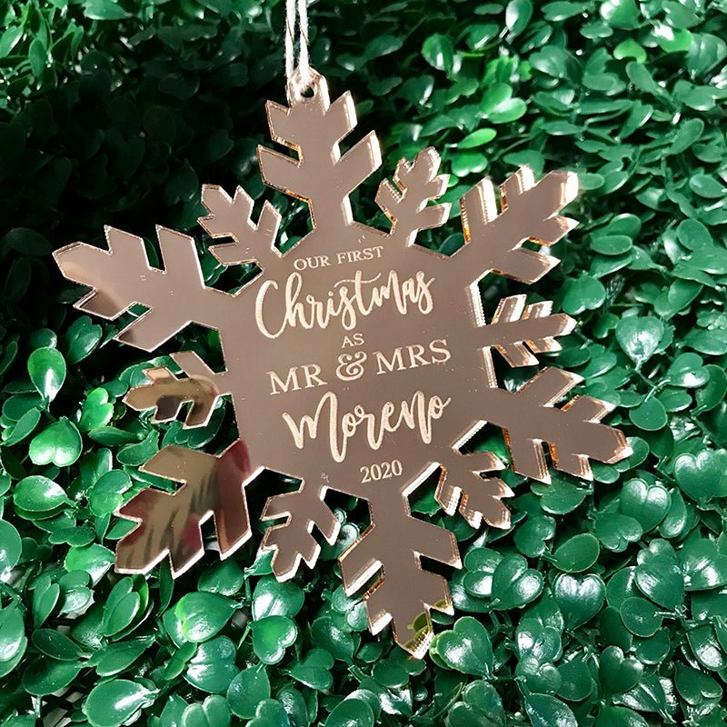 First Christmas as Mr & Mrs Personalized Snowflake Ornament - VividEditions