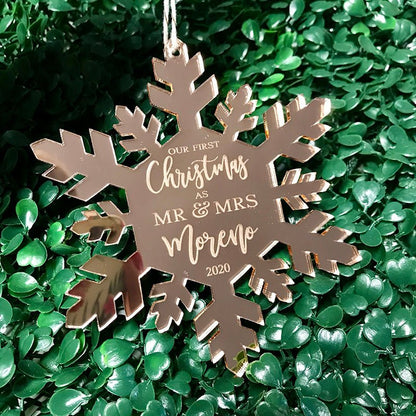 First Christmas as Mr & Mrs Personalized Snowflake Ornament - VividEditions