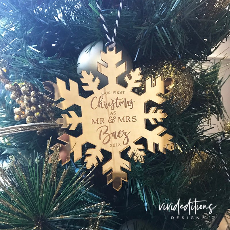 First Christmas as Mr & Mrs Personalized Snowflake Ornament - VividEditions