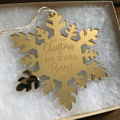 First Christmas as Mr & Mrs Personalized Snowflake Ornament - VividEditions