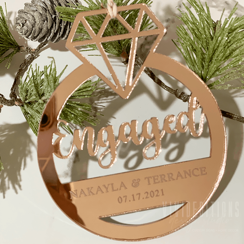 [ALMOST SOLD OUT] First Christmas Engaged Personalized Ring Ornament - VividEditions