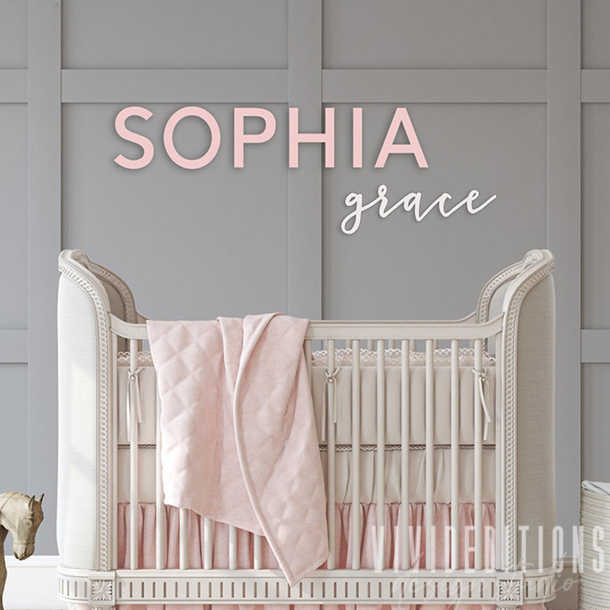 First & Middle Nursery Name Sign, Acrylic or Wood - 2pc Set - VividEditions