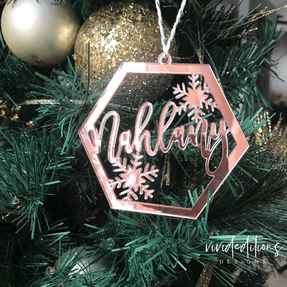 Personalized Geometric Snowflake Christmas Ornament, Acrylic - VividEditions