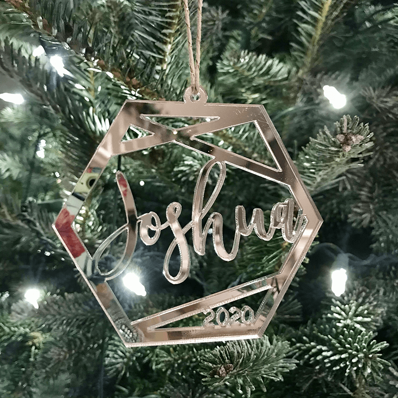Personalized Name Geometric Christmas Ornament, Acrylic - VividEditions