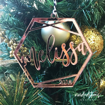 Personalized Name Geometric Christmas Ornament, Acrylic - VividEditions